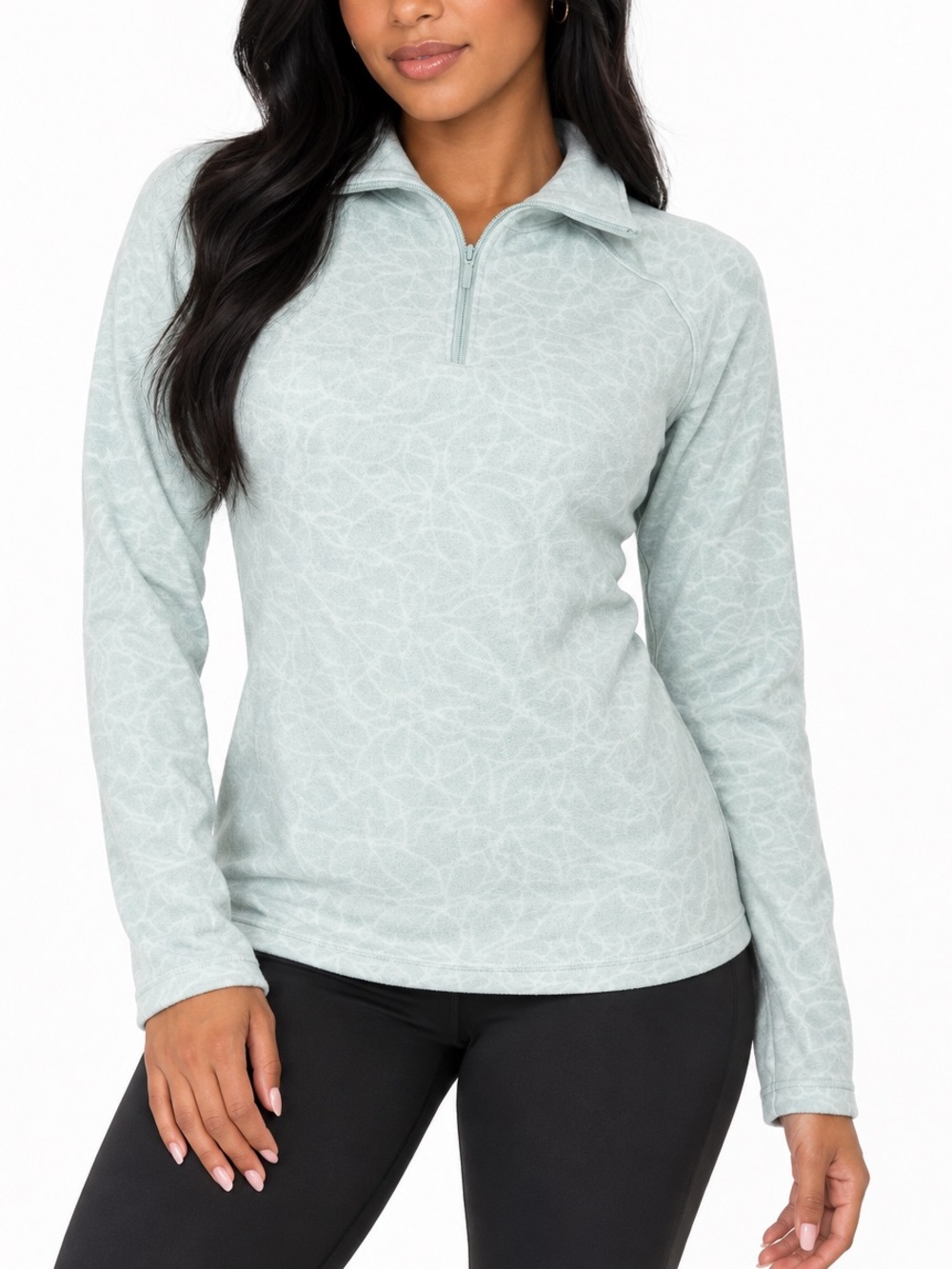 Columbia Mint Green Printed Quarter Zip Fleece Pullover XS